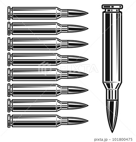 Illustration of ammunition and bullets isolated on white background. Design element for poster, card, banner, logo, label, sign, badge, t shirt. Vector illustration 101800475