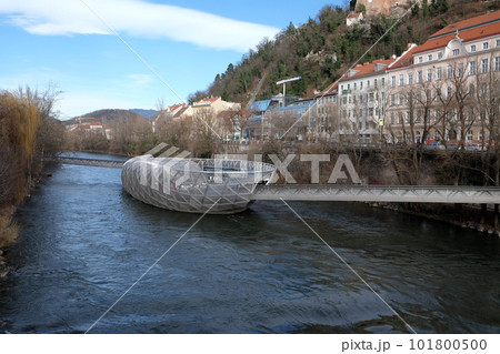An artificial island on the Mur river in Graz, Austria 101800500