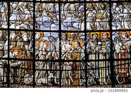 All Saints by Edouard Amedee Didron, stained glass window in Saint Thomas Aquinas in Paris, France All Saints by Edouard Amedee Didron, stained glass window in Saint Thomas Aquinas in Paris, France 101800683