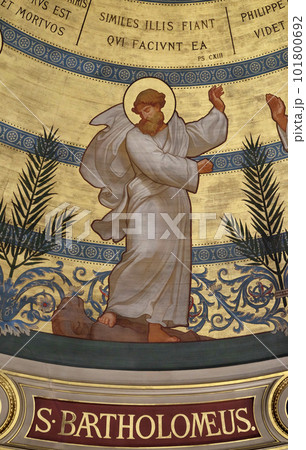 Saint Bartholomew, the dome painted by Charles Joseph Lameire, St Francis Xavier's Church in Paris, France 101800692