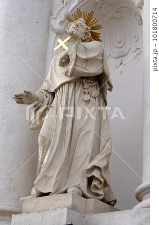 Saint Francis of Assisi on the portal of Mariahilf church in Graz, Styria, Austria 101800714