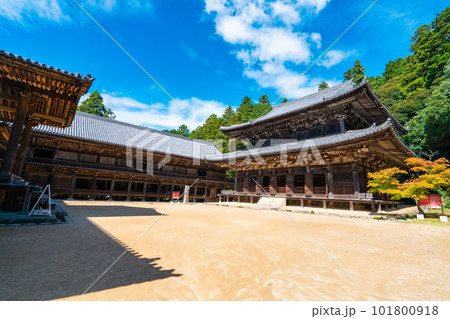 【西国三十三所】第二十七番　圓教寺　西谷の諸堂と秋の青空1　兵庫県姫路市 101800918