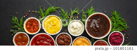 Sauces in bowls with seasonings Sauces in bowls with seasonings 101801161