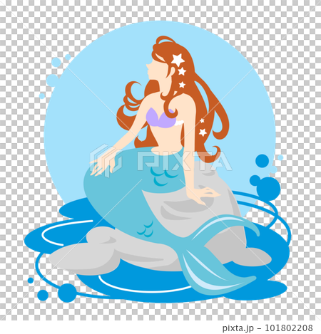 矢量圖的美人魚坐在岩石上，陷入沉思 101802208