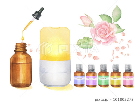 アロマオイルとバラの香りの水彩イラスト 101802278