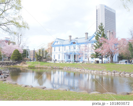 北海道の絶景 中島公園豊平館と桜風景 101803072