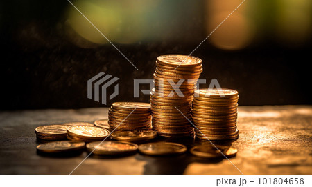 積み上げられた金貨のビジネスイメージ「AI生成画像」 101804658