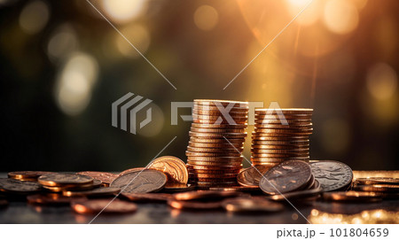積み上げられた金貨のビジネスイメージ「AI生成画像」 積み上げられた金貨のビジネスイメージ「AI生成画像」 101804659