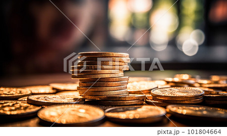 積み上げられた金貨のビジネスイメージ「AI生成画像」 101804664