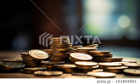 積み上げられた金貨のビジネスイメージ「AI生成画像」 101804665