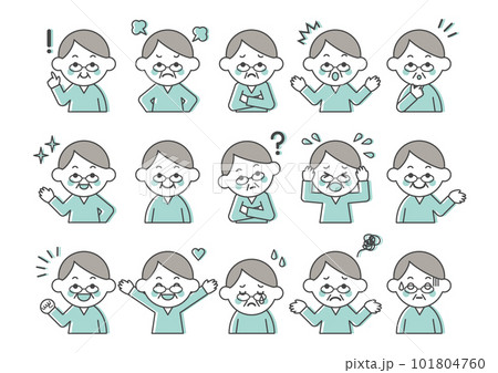 シニア男性の表情とポーズのイラストセット 101804760