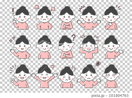 年輕女性面部表情和姿勢的插圖集 101804763