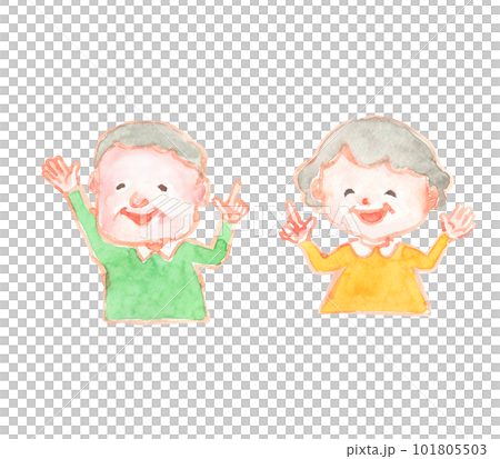 指をさすシニア夫婦の水彩イラスト 101805503