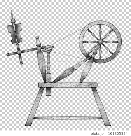 antique spinning wheel / monochrome - Stock Illustration