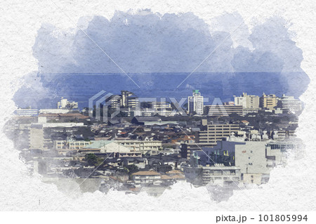 水彩画風　米子市街地　皆生温泉　鳥取県米子市 101805994