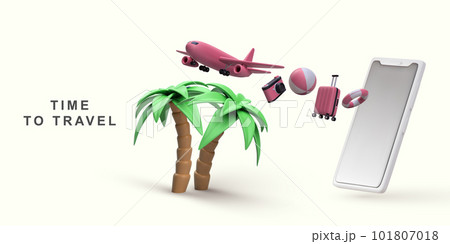 Suitcase and plane. travel online booking service on mobile. Vector illustration. 101807018