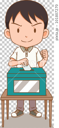 Cartoon character of a man casting a ballot. 101807270