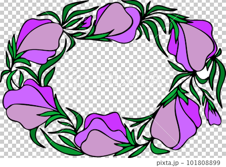 round border of large purple flowers without background, isolated element 101808899