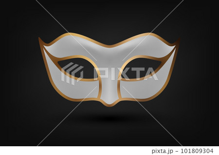 Vector 3d Realistic White and Golden Carnival Face Mask on Black Background. Mask for Party, Masquerade Closeup. Design Template of Mask. Carnival, Party, Secret, Hero, Stranger Concept Vector 3d Realistic White and Golden Carnival Face Mask on Black Background. Mask for Party, Masquerade Closeup. Design Template of Mask. Carnival, Party, Secret, Hero, Stranger Concept 101809304