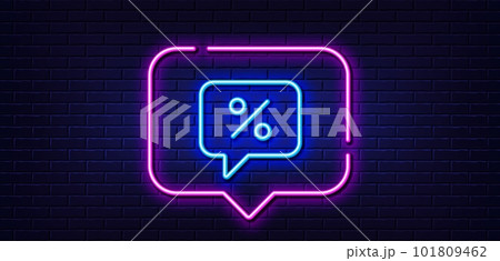 Neon light speech bubble. Shopping speech bubble line icon. Special offer chat sign. Sale with Discounts symbol. Neon light background. Discount message glow line. Brick wall banner. Vector 101809462