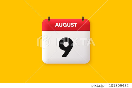 Calendar date 3d icon. 9th day of the month icon. Event schedule date. Meeting appointment time. Agenda plan, August month schedule 3d calendar and Time planner. 9th day day reminder. Vector Calendar date 3d icon. 9th day of the month icon. Event schedule date. Meeting appointment time. Agenda plan, August month schedule 3d calendar and Time planner. 9th day day reminder. Vector 101809482