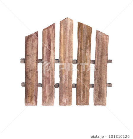 Wood fence. Watercolor illustration for postcard. Clipart Wood fence. Watercolor illustration for postcard. Clipart 101810126