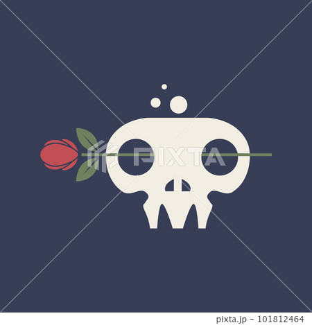 skull cranium brain pan rose flowers retro clean simple logo design vector 101812464