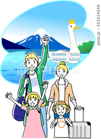 湖を訪れる外国人の家族の観光客 101814049