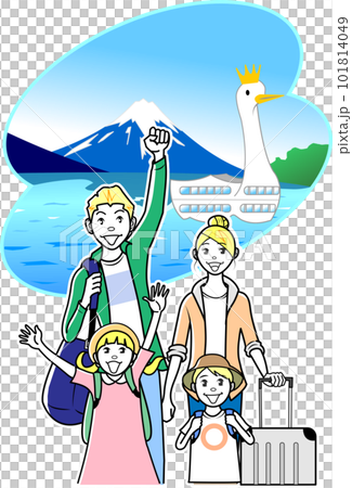 湖を訪れる外国人の家族の観光客 101814049