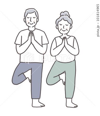 ヨガを楽しむシニア夫婦 101814965