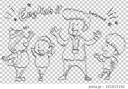 一位外國母語英語會話老師和孩子們享受英語會話的插圖（畫線） 101815192