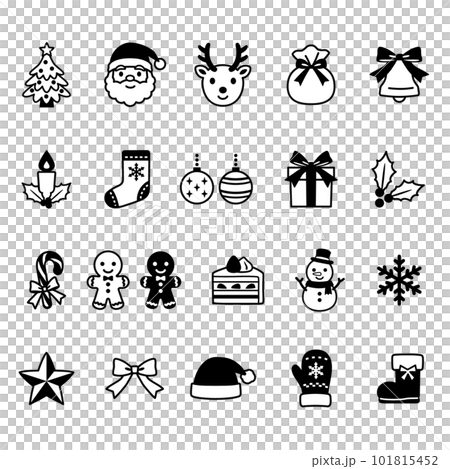 Cute Christmas icon set (black and white) 101815452