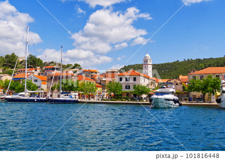 Skradin, Croatia. View on the Skradin and yachts in Krka national park in Croatia Skradin, Croatia. View on the Skradin and yachts in Krka national park in Croatia 101816448