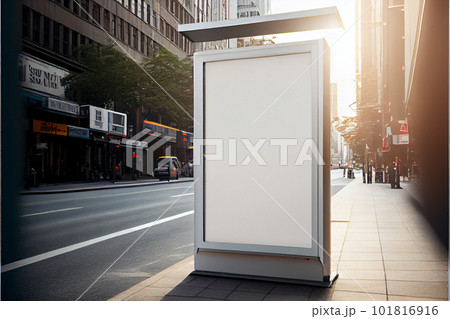 Blank white road billboard Street advertising poster, mock up, 3D rendering. The concept of marketing communication to promote or sell idea. 101816916