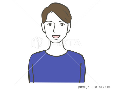 筆ペンで描いた笑顔の若い男性の上半身イラスト 101817316