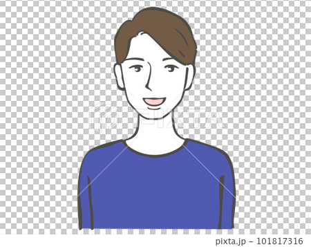 用毛筆劃的一個微笑的年輕人的上半身插圖 用毛筆劃的一個微笑的年輕人的上半身插圖 101817316