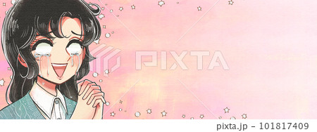 信じられない…感極まる女性の少女漫画イラストバナー 101817409