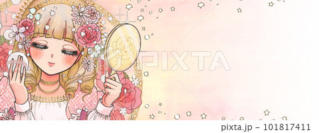 パウダーファンデーション、お化粧を楽しむお姫様のバナー 101817411