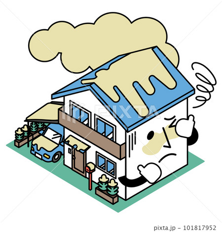 黄砂の被害で汚れた一軒家のアイソメイラスト 101817952