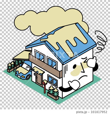 黄砂の被害で汚れた一軒家のアイソメイラスト 101817952