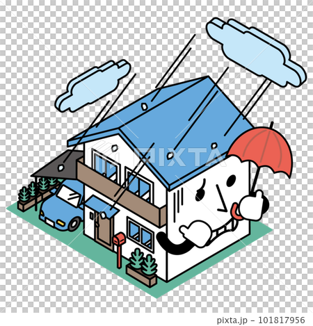 雹の被害にあう一軒家のアイソメイラスト 雹の被害にあう一軒家のアイソメイラスト 101817956