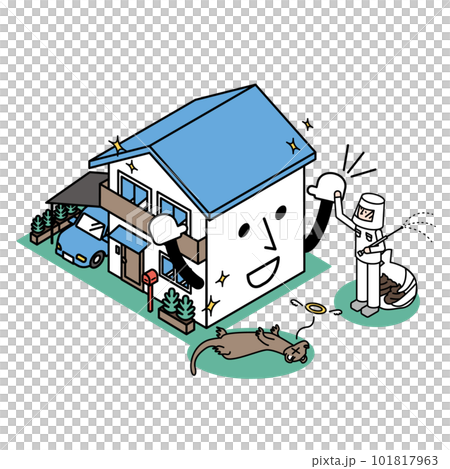 Isometric illustration of a detached house that exterminated vermin marten Isometric illustration of a detached house that exterminated vermin marten 101817963