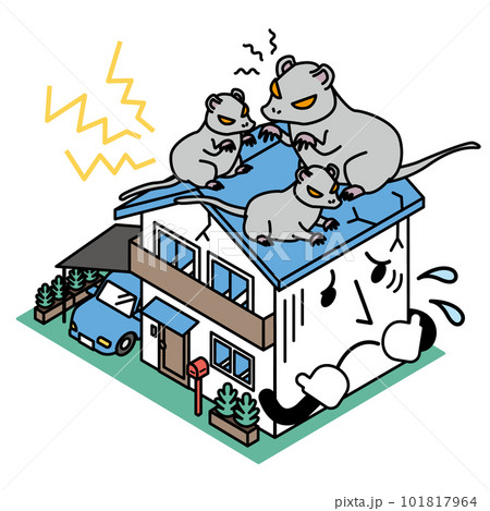 害獣のねずみの被害にあう一軒家のアイソメイラスト 101817964