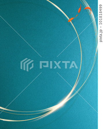 金魚が泳ぐブルーとゴールドのシンプルな背景 101818499