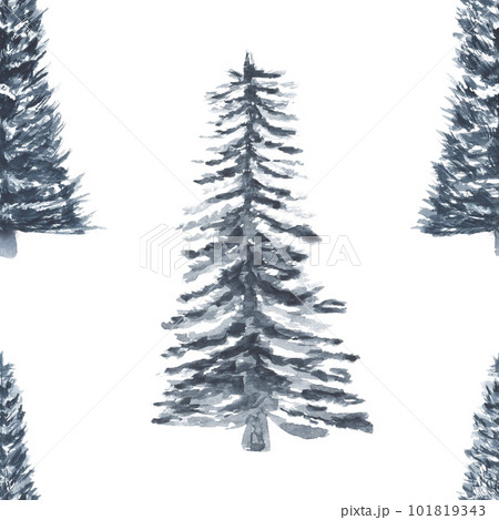 Seamless pattern with forest trees. Watercolor illustration on a white isolated background 101819343