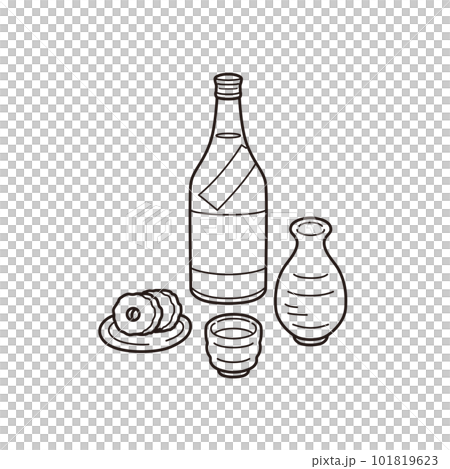 日本酒とあご野焼蒲鉾のイラスト（線画） 101819623