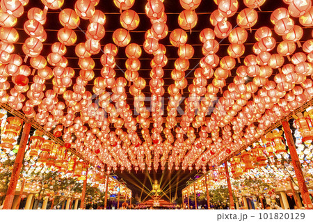 Show of lanterns hanging at Fo Guang Shan Buddha Museum during the Lantern Festival holiday in Kaohsiung, Taiwan. Show of lanterns hanging at Fo Guang Shan Buddha Museum during the Lantern Festival holiday in Kaohsiung, Taiwan. 101820129