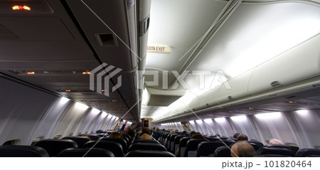 The inside of the fuselage of an aircraft. The inside of the fuselage of an aircraft. 101820464