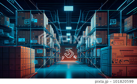 Group of boxes in smart warehouse industry logistic. Group of boxes in smart warehouse industry logistic. 101820599