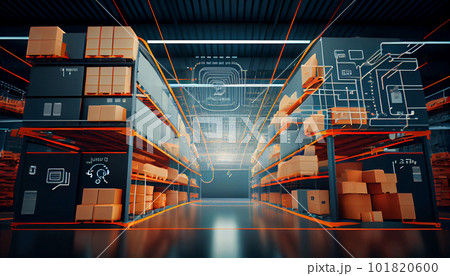 Group of boxes in smart warehouse industry logistic. Group of boxes in smart warehouse industry logistic. 101820600